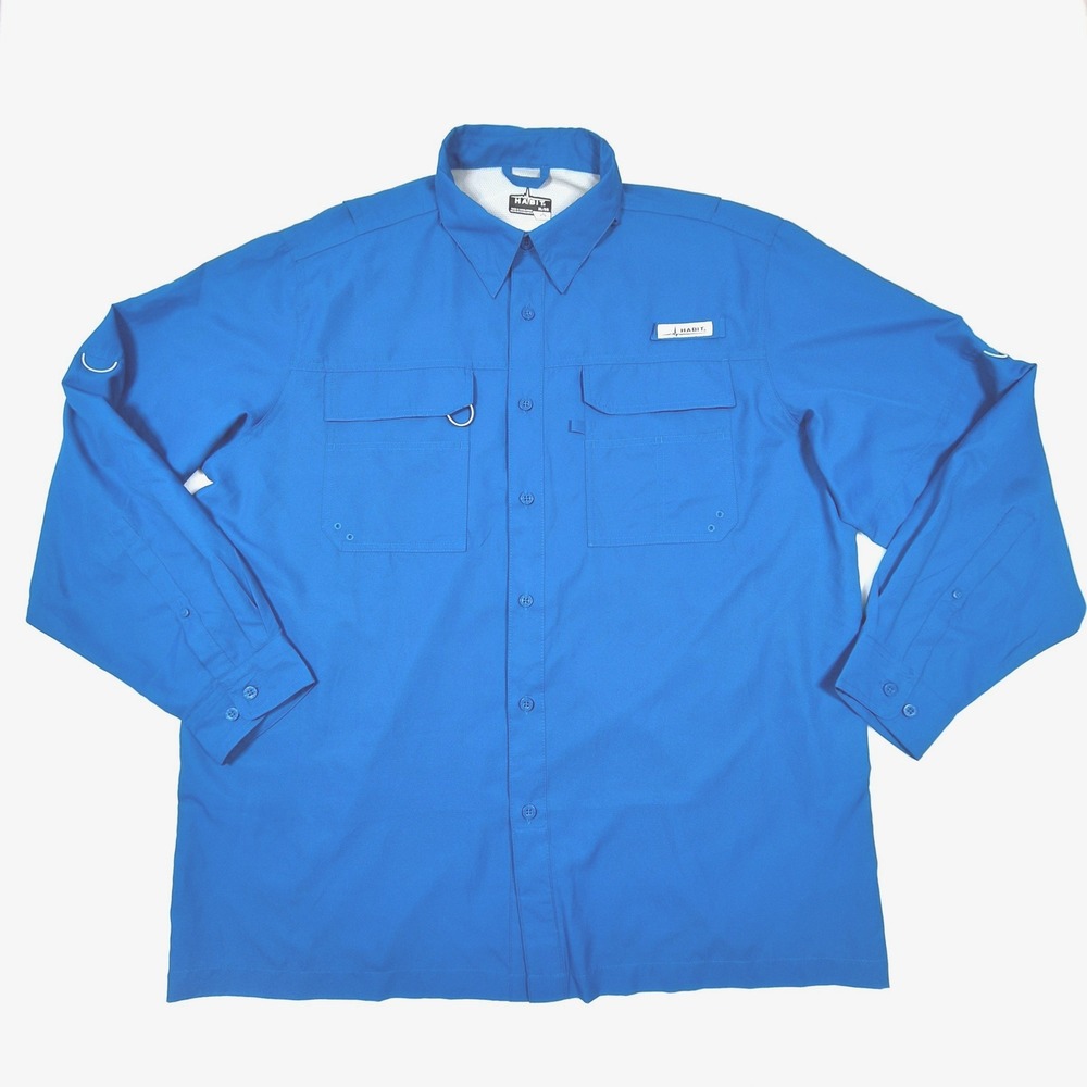 Habit Fishing Shirt Mens XL Mykonos Blue Long Sleeve Vented UPF 40+ TS10055
